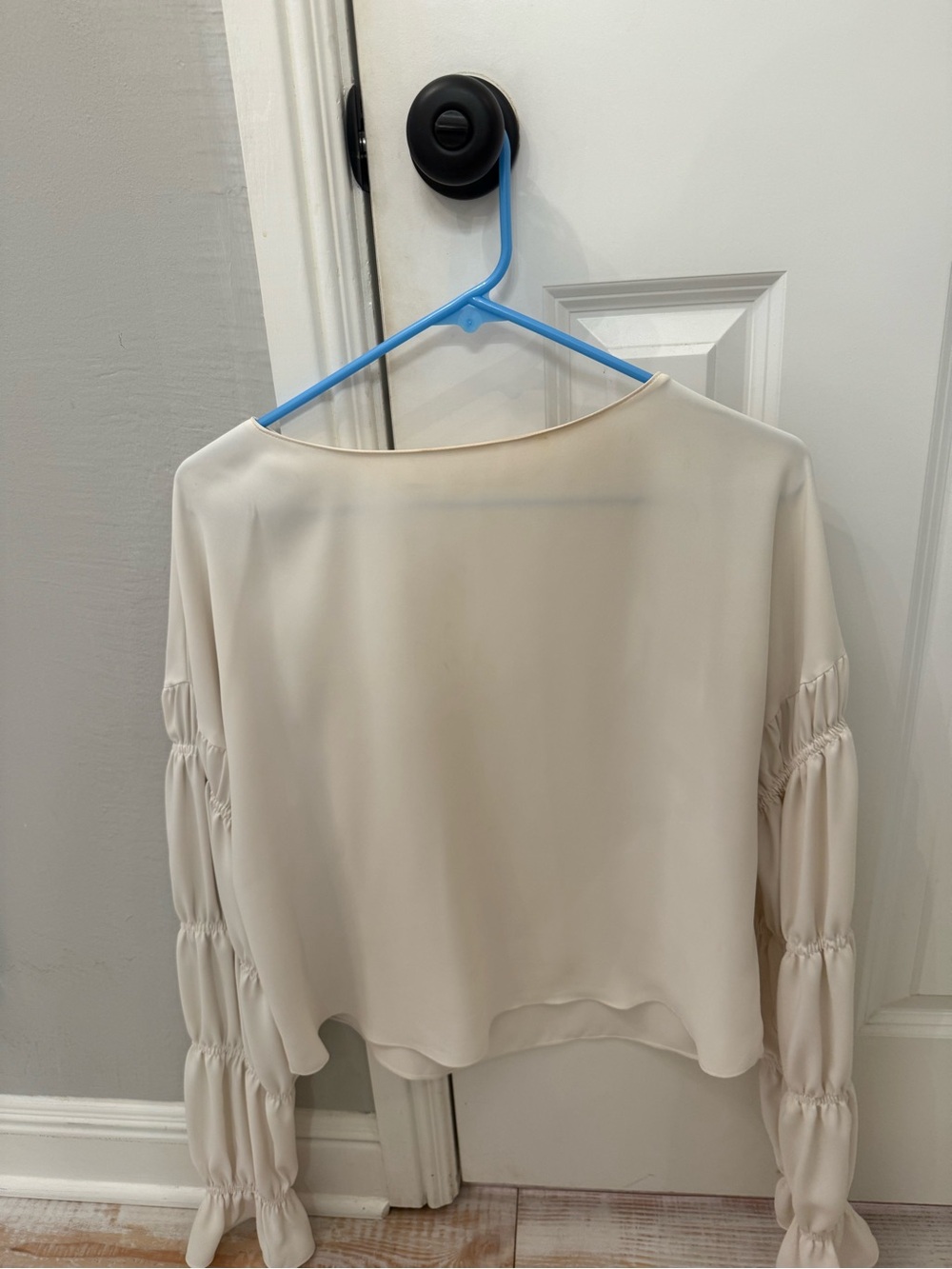 Cream Long-Sleeve Ruffle Sleeve Blouse - Women Tops